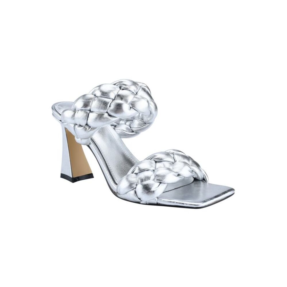 MARC FISHER Womens Silver Hammy Toe Flare Slip On Leather Heeled Sandal 6.5 M